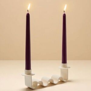 New Handcrafted Double Candle Holder Wavy Sculpture Meso Goods Matte Helen White